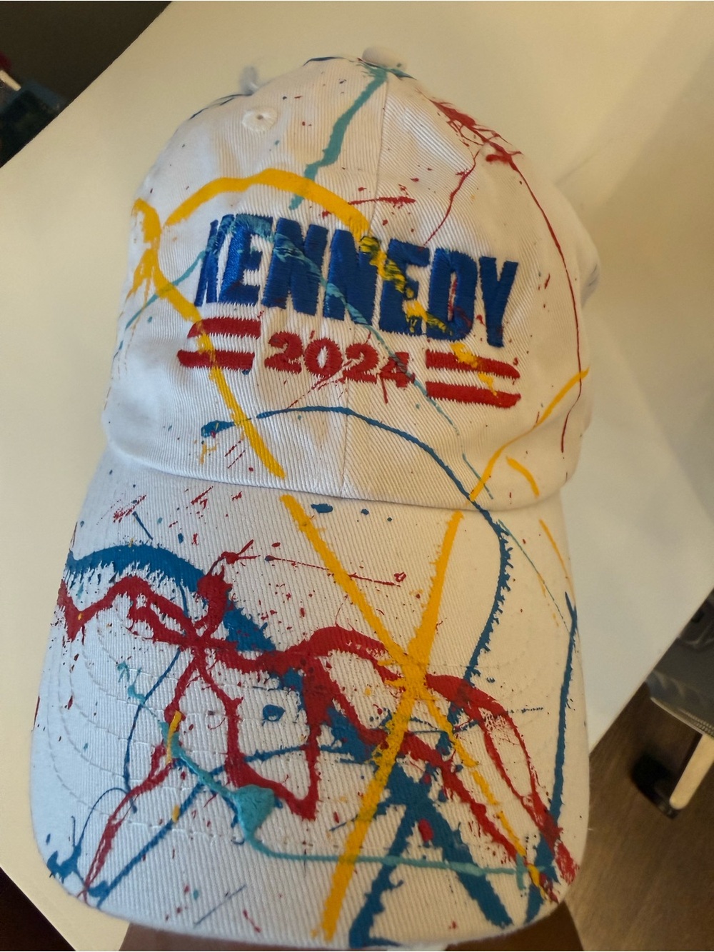 Kennedy 2024 White Paint-Splatter Baseball Cap - atlanta GA